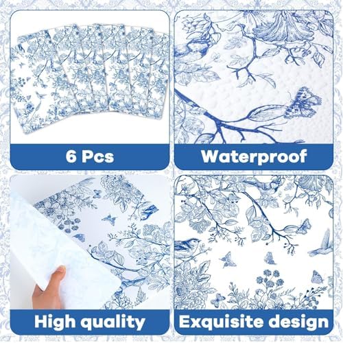 Blue Floral Placemats Set of 6 Flower Bird Plastic Table Mats Seasonal Spring - Image 3