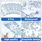Blue Floral Placemats Set of 6 Flower Bird Plastic Table Mats Seasonal Spring - Image 3