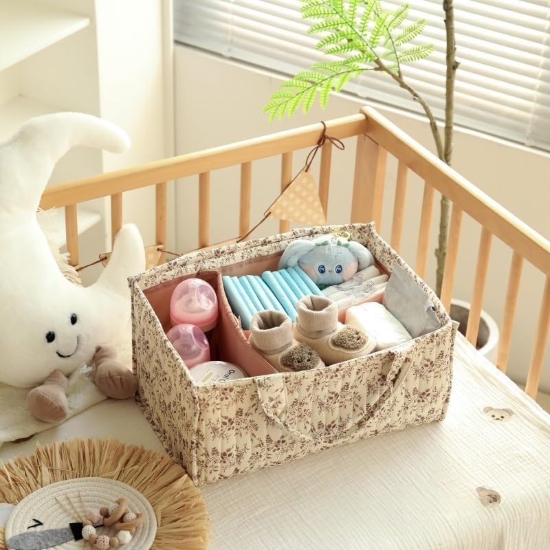 Diaper Caddy Organizer, Cute Floral Nursery Storage Basket, Soft Portable - Image 4