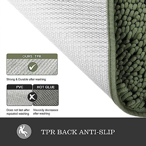 Yeaban Chenille Olive Green Bathroom Rug 17"x24", Non-Slip Rubber Backing - Image 3