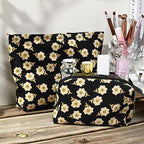 SOIDRAM 2 Pieces Flower Makeup Bag Large Cosmetic Bag Capacity Canvas Mix - Image 6