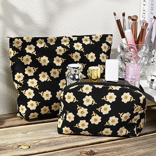 SOIDRAM 2 Pieces Flower Makeup Bag Large Cosmetic Bag Capacity Canvas Mix - Image 6