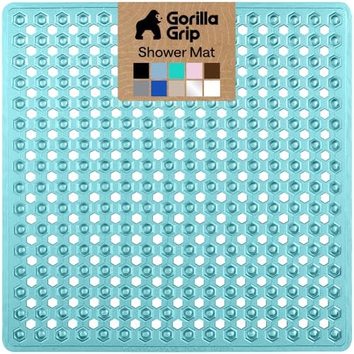 GORILLA GRIP Square Shower Stall Mat, Bathtub Floor Mat, 21x21 Turquoise by GorillaGrip