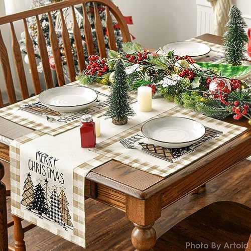 Artoid Mode Watercolor Brown Buffalo Plaid Christmas Trees Placemats Set of 4 - Image 5