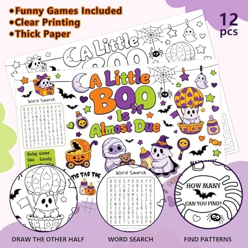 12PCS Halloween Baby Shower Coloring Placemats A Little Boo is Almost Due - Image 6