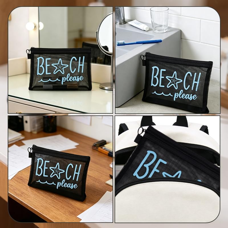 Beach Please Zipper Cosmetic Bags Mesh Travel Toiletry Bag - Image 4