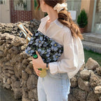 Flat Makeup Bag for Women, Zipper Cosmetic Pouch Purse, Brocade Flower Black - Image 6