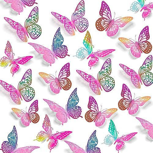 SAOROPEB 3D Butterfly Wall Decor 48 Pcs Laser Purple Butterfly Decorations by SAOROPEB