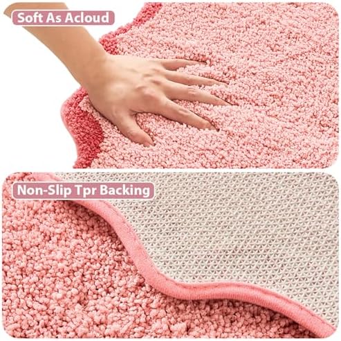 ORTIGIA Cute Pink Scalloped Bath Mat, Quick Dry Bath Rug Absorbent Soft Plush - Image 3