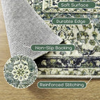 Green and Navy Washable Rug Runners 2x6 Vintage Floral Rugs - Image 3
