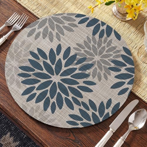 Artoid Mode Navy Dahlia Plastic Round Placemats Set of 4, 14 Inch Seasonal - Image 2