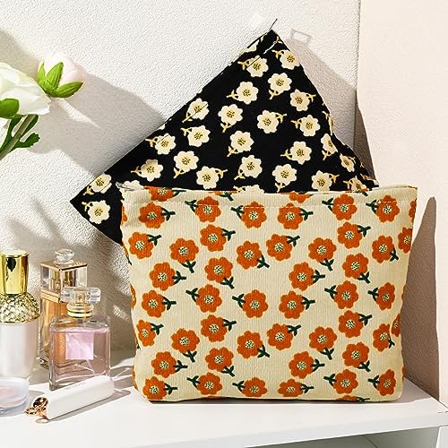 SOIDRAM 2 Pieces Flower Makeup Bag Large Corduroy Cosmetic Bag Capacity Canvas - Image 7