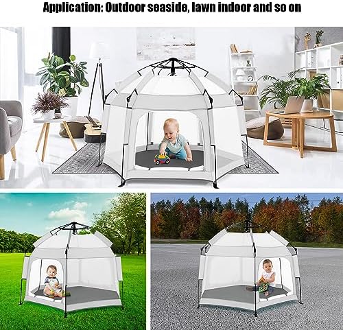 Bend River Baby Playpen with Canopy, Hexagon Toddler Beach Tent - Image 6