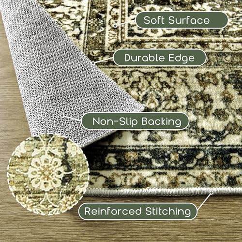 Olive Rug 9x12 Washable Boho Vintage Soft Large Carpet - Image 3