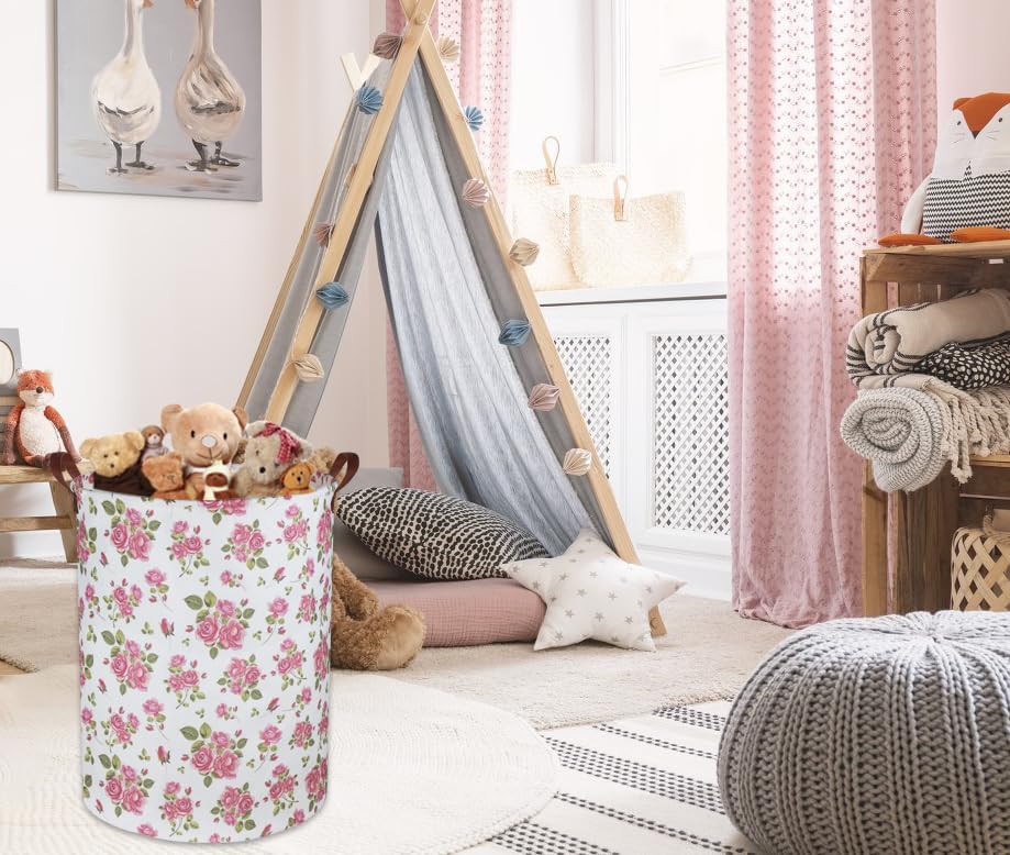 Roses Pink Laundry Basket Baby Girls Laundry Hamper Kids Toy Storage Bins - Image 6