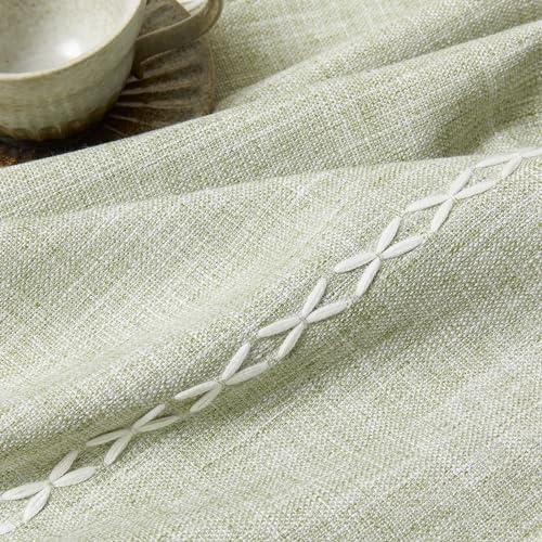 MitoVilla Sage Green Boho Linen Bedroom Curtains 84 Inch Length 2 Panels Set - Image 4