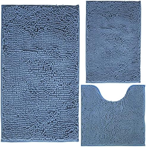 Bathroom Rugs Chenille 3-Piece Extra Soft and Absorbent Shag Bathroom Rugs by BOANKODU