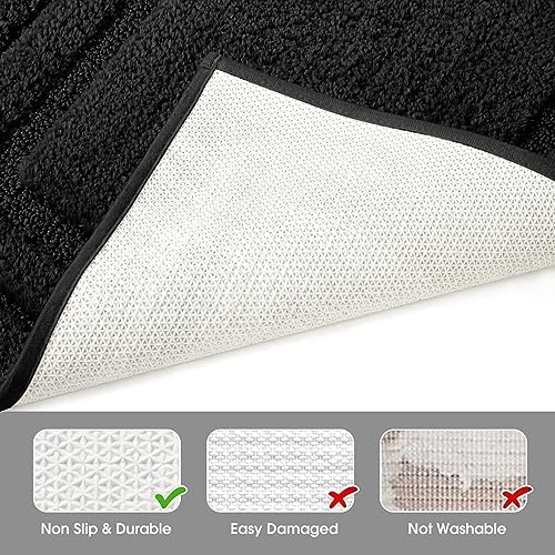 HOMEIDEAS Bathroom Rugs Sets 2 Piece, Super Soft Non Slip Bath Mat Black - Image 5