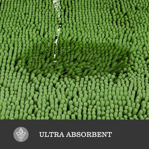 Yeaban Chenille Forest Green Bathroom Rug 30"x50", Non-Slip Rubber Backing - Image 4