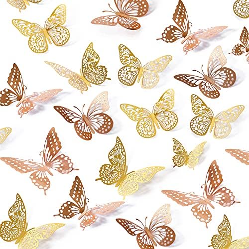 SAOROPEB 3D Butterfly Wall Decor, Removable Metallic Wall Sticker Room Mural by SAOROPEB