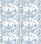Blue Floral Placemats Set of 6 Flower Bird Plastic Table Mats Seasonal Spring by OBUSATT