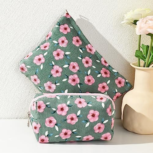 SOIDRAM 2 Pieces Sakura Makeup Bag Large Cosmetic Bag Capacity Canvas Mix - Image 7