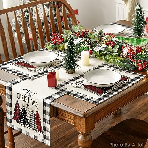 Artoid Mode Waterclor Buffalo Plaid Christmas Trees Placemats Set of 2 - Image 5