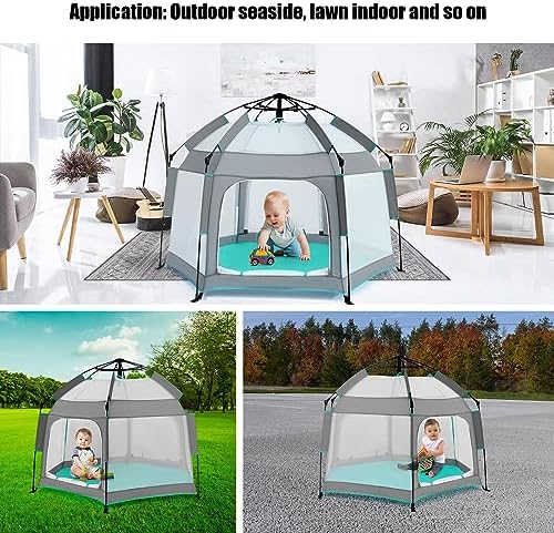 Bend River Baby Playpen with Canopy, Hexagon Toddler Beach Tent - Image 6