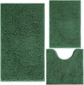 Green Bathroom Rug Chenille 3-Piece Extra Soft and Absorbent Shag Bath Mat Set by BOANKODU