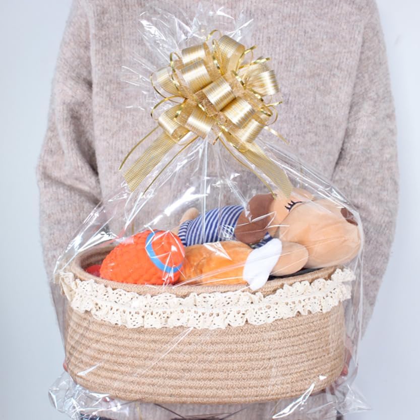Basket for Gifts Empty, Small Brown Storage Basket for Shelves - Image 3