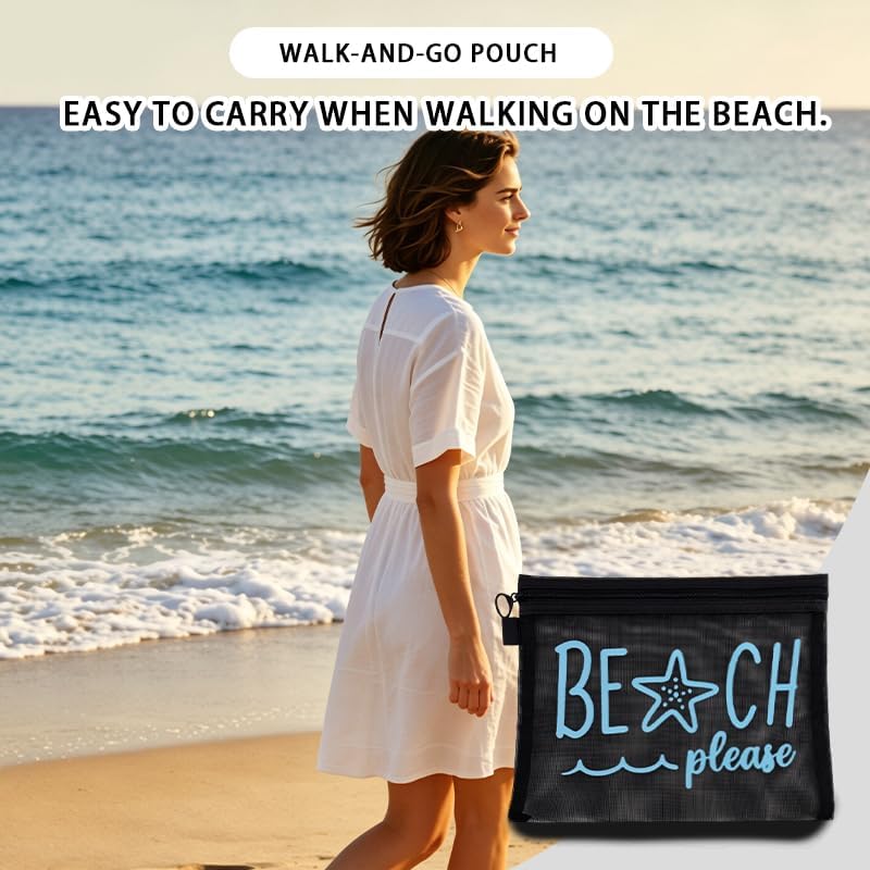 Beach Please Zipper Cosmetic Bags Mesh Travel Toiletry Bag - Image 3