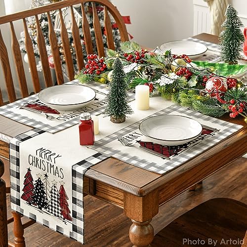 Artoid Mode Watercolor Grey Buffalo Plaid Christmas Trees Placemats Set of 6 - Image 5