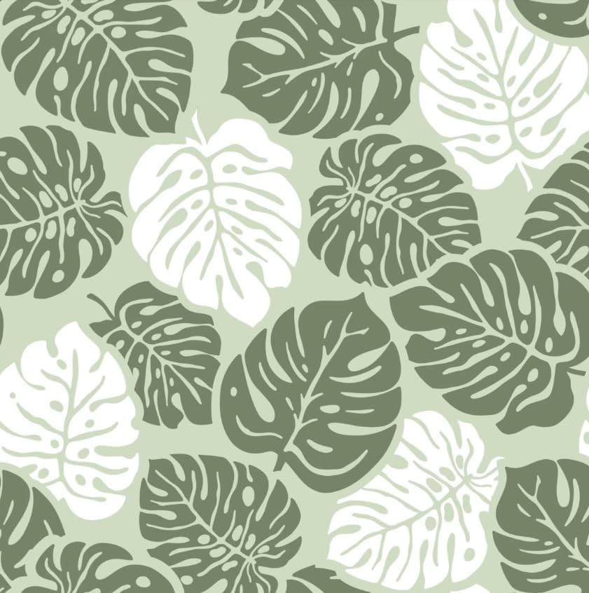 Sage Green White Monstera 5x7 Area Rugs High-Low Plush Pile Washable by ArenaRug