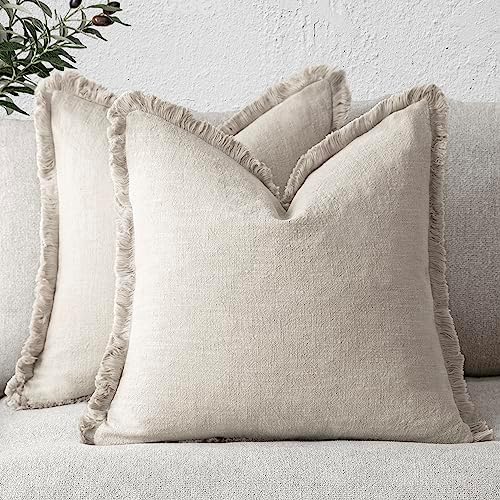 Foindtower Decorative Linen Fringe Throw Pillow Covers 22×22 Inch by Foindtower