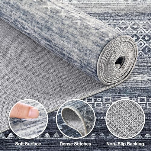 Nakagishi Boho 2x6 Runner Rug Machine Washable Rugs Non Slip Denim Blue - Image 3