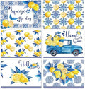 OBUSATT Blue and Yellow Lemons Placemats Set of 6 17×12 Inch Summer Lemon by OBUSATT