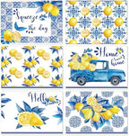 OBUSATT Blue and Yellow Lemons Placemats Set of 6 17×12 Inch Summer Lemon by OBUSATT