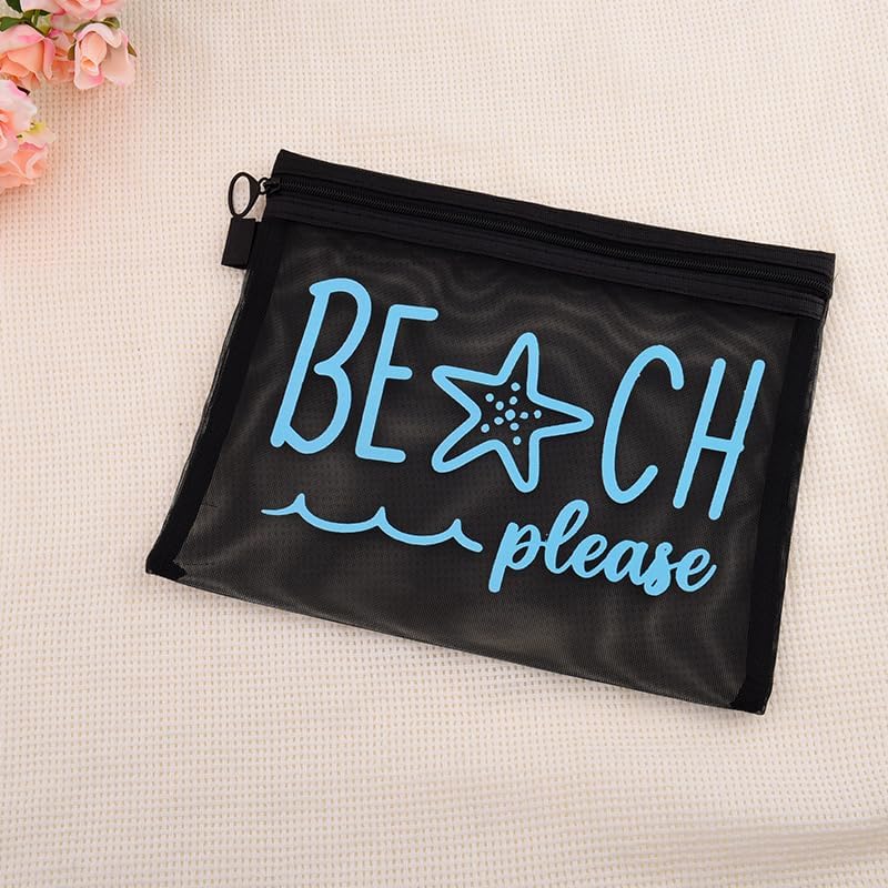 Beach Please Zipper Cosmetic Bags Mesh Travel Toiletry Bag - Image 6