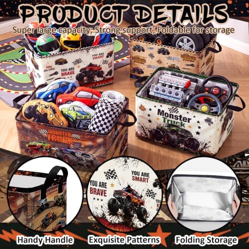 4 Pcs Race Car Storage Basket for Gifts Large Monster Truck Storage Bins - Image 3