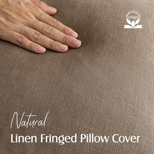 Foindtower Decorative Linen Fringe Throw Pillow Covers 22×22 Light Brown - Image 2
