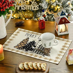 Artoid Mode Watercolor Brown Buffalo Plaid Christmas Trees Placemats Set of 6 - Image 3