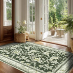 BILEEHOME Olive Green Sketch Floral Rug 4x6 Non Slip Small Rugs - Image 6