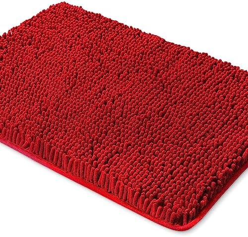 Yeaban Chenille Red Bathroom Rug 26"x44", Non-Slip Rubber Backing by Yeaban
