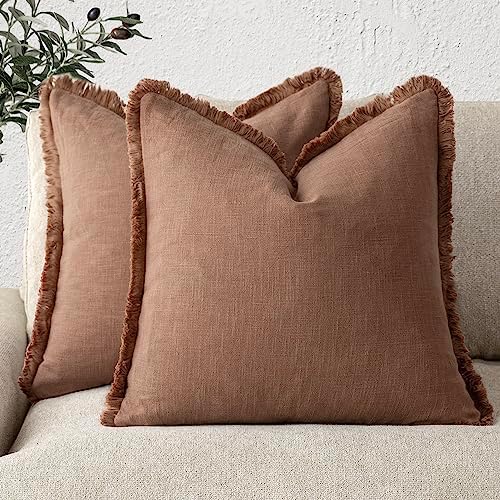 Foindtower Decorative Linen Fringe Throw Pillow Covers 18×18 Inch by Foindtower