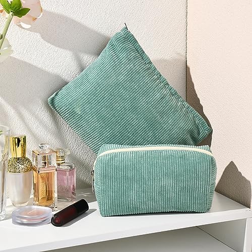 SOIDRAM 2 Pieces Makeup Bag Large Corduroy Cosmetic Bag Capacity Canvas Mix - Image 6