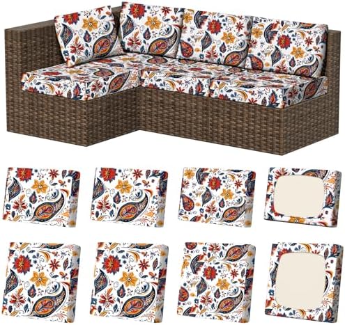 8Pcs Outdoor Cushion Covers, Stretch Patio Furniture Couch Chair Slipcovers by VORSHAPE