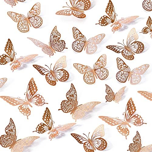SAOROPEB 3D Butterfly Wall Decor, Removable Metallic Wall Sticker Room Mural by SAOROPEB