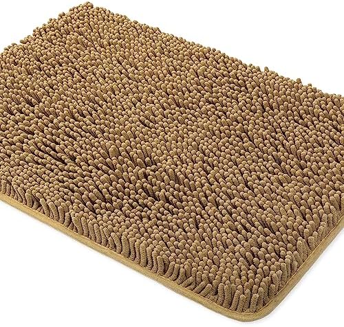 Yeaban Chenille Tan Bathroom Rug 20"x32", Non-Slip Rubber Backing by Yeaban