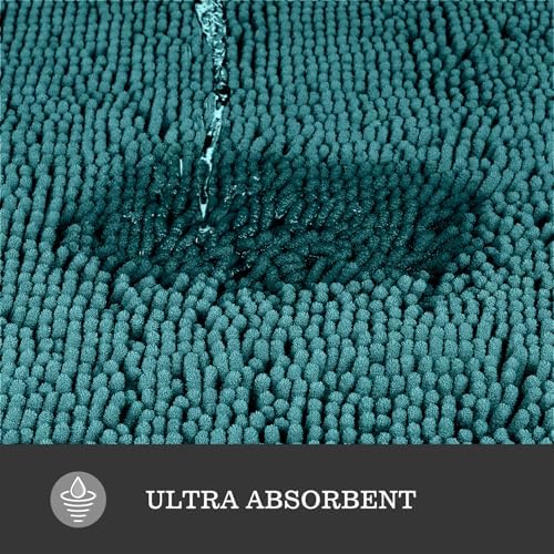 Yeaban Chenille Teal Bathroom Rug 24"x36", Non-Slip Rubber Backing - Image 4