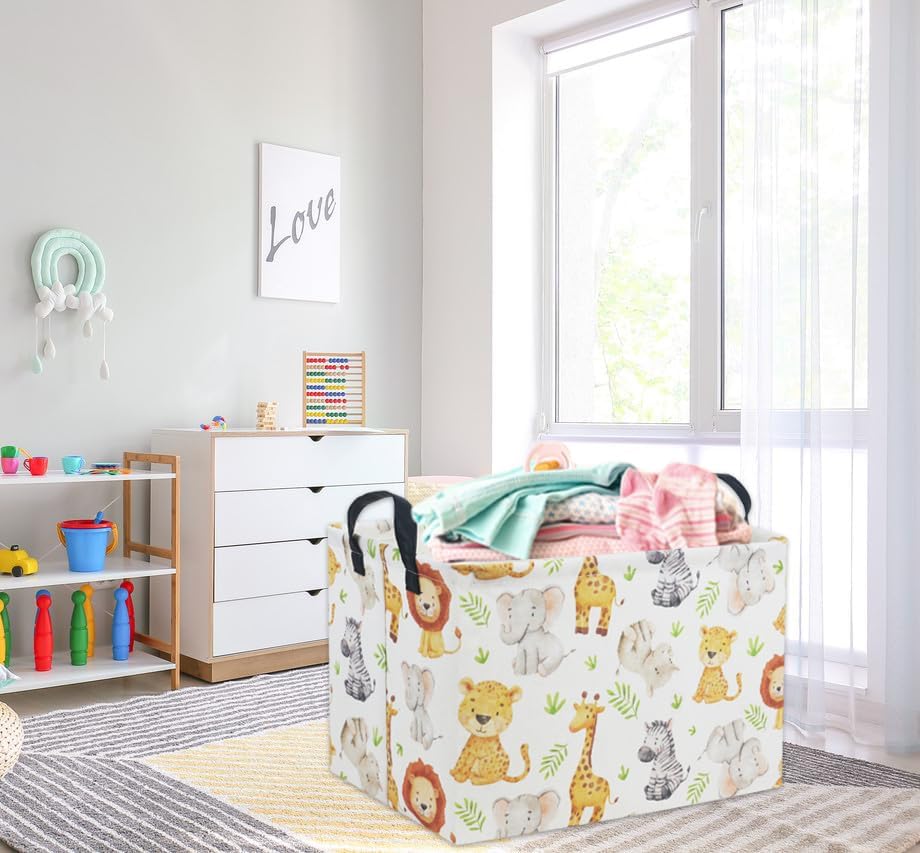 Rectangular Woodland Animal Basket Kids Baby Storage Basket Storage Bin - Image 4